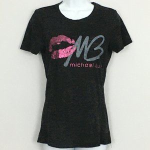 Michael Buble Womens L Sheer Black & Metallic Pink Cotton Blend Short Sleeve Tee